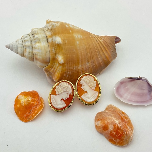 Genuine Cameo & 14K Gold Earrings, Marked 14K 585 and Italy, Hand Carved - Picture 12 of 12